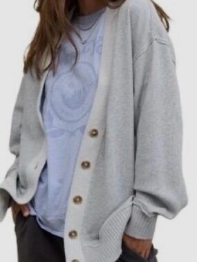 Aerie light gray button-front cozy cardigan  Oversized XS Will fit size M